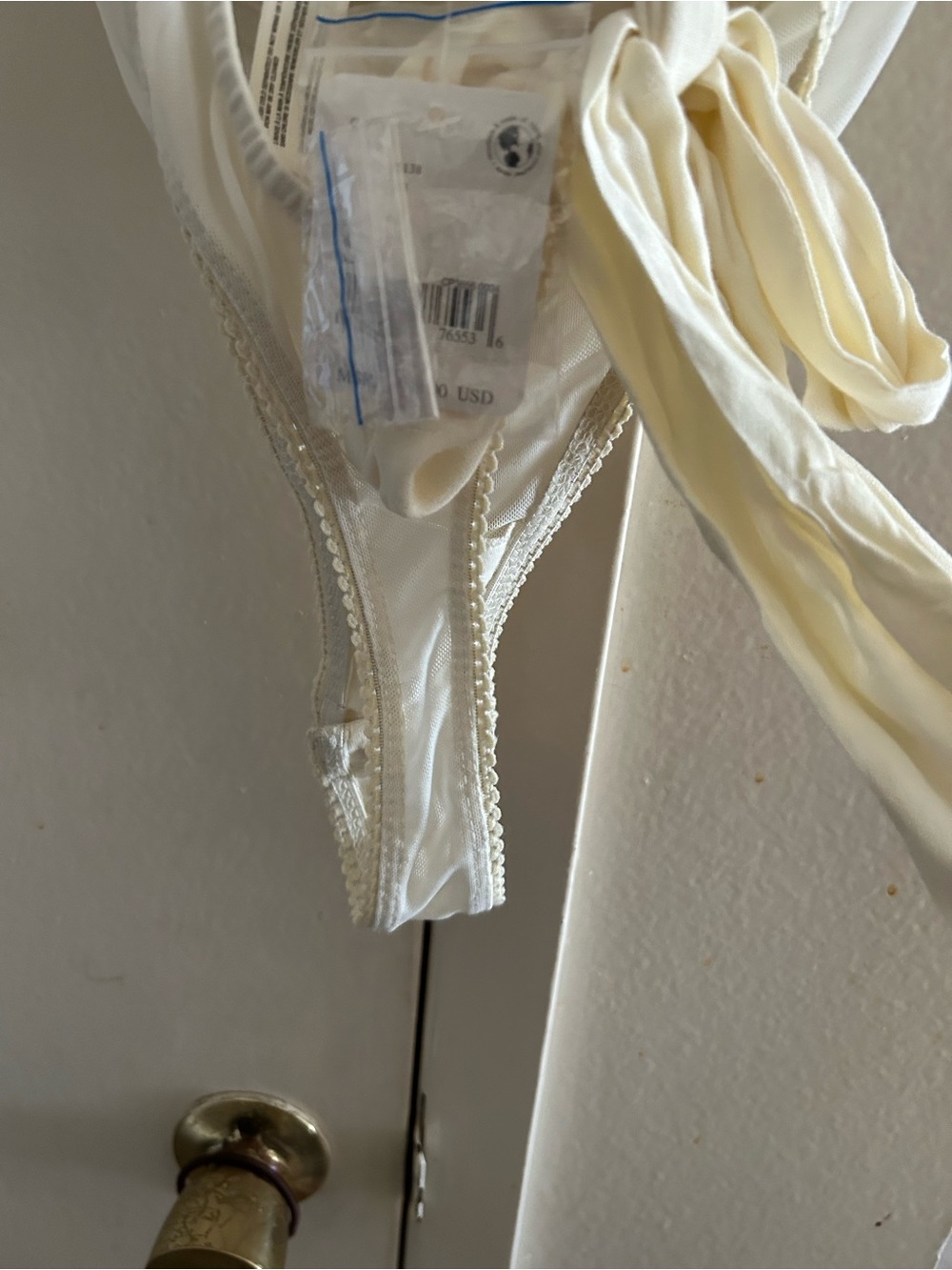 Free People Cream Draped Bodysuit with Black Geometric Stitching - Picture 10 of 10